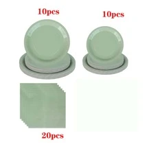 10 件/20 件鼠尾草绿色派对用品鼠尾草绿色纸盘杯子餐巾餐具套装适用于婚礼新娘送礼会生日周年纪念订婚派对装饰品