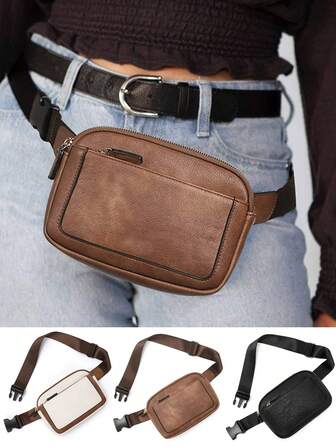 1pc PU Leather Fashion Casual Women Chest Bag, Adjustable Multi-Layer Crossbody Bag, Suitable For Women Commuting And Vacation/Sports