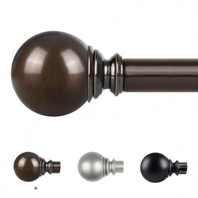 1pc Long Curtain Rods, Curtain Rod For Windows, 7/8 Inch Decorative Drapery Rod With Round Finials, Available 32" - 144" Inches, Black/Silver/Bronze