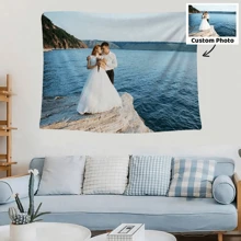 1pc Customizable Personalized Wall Tapestry With Photos & Text, Suitable For Birthday, Wedding, Halloween, Christmas, Party, Father's/Mother's Day, Home Decor, Bedroom Aesthetics, Room Flag, Room Decoration, Wall Hanging,SummerHoliday
