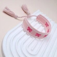 1 件手工刺绣蝴蝶结编织波西米亚风格时尚手链，适合家人、朋友、学生、节日礼物、派对、旅行、日常佩戴情人节、妈妈、母亲、母亲节、礼物 - 淺粉色 - 查看 5