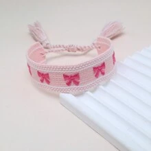 1 件手工刺绣蝴蝶结编织波西米亚风格时尚手链，适合家人、朋友、学生、节日礼物、派对、旅行、日常佩戴情人节、妈妈、母亲、母亲节、礼物 - 淺粉色 - 查看 6