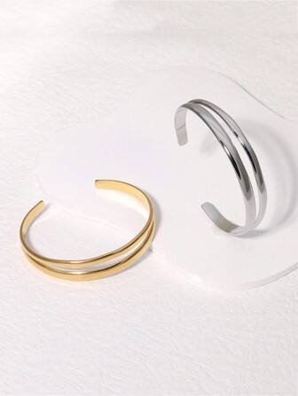 1pc Stainless Steel Bangle Bracelet For Women, Non-Fading, Minimalist Design, High-End Titanium Steel Open Cuff