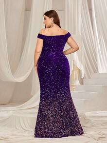 Faeriesty Plus Off Shoulder Split Thigh Sequin Formal Dress, Elegant Prom Evening Gown, For Wedding Guest, Graduation, Dinner