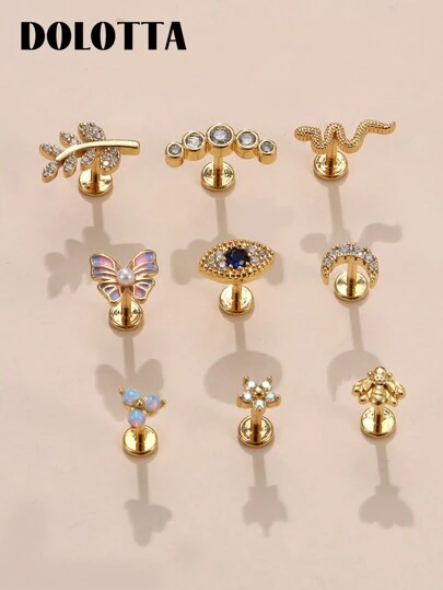  DOLOTTA 1 件 20G 软骨耳环耳钉女士不锈钢顶部螺丝平背耳环蝴蝶月亮花 CZ 软骨耳环耳屏穿孔珠宝情人节、妈妈、母亲、母亲节、礼物