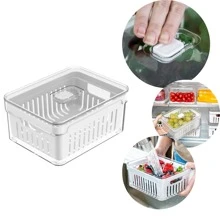 Kit 4 Acrylic Fridge Organizer With Lid Clear Fresh 2.2L With Washing Basket Food Fruits Salads Vegetables - Nhiều màu - Xem 4