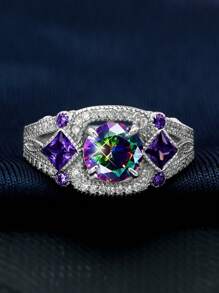 1 anillo de lujo con gema de color de plata S925, noble y elegante, perfecto para bodas, banquetes, fiestas, cumpleaños de damas, dar a amigos, amantes, familia, regalos de cumpleaños, Navidad, Día de la Madre