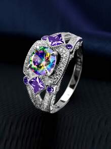 1 anillo de lujo con gema de color de plata S925, noble y elegante, perfecto para bodas, banquetes, fiestas, cumpleaños de damas, dar a amigos, amantes, familia, regalos de cumpleaños, Navidad, Día de la Madre