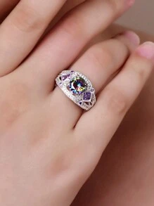 1 anillo de lujo con gema de color de plata S925, noble y elegante, perfecto para bodas, banquetes, fiestas, cumpleaños de damas, dar a amigos, amantes, familia, regalos de cumpleaños, Navidad, Día de la Madre