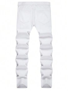 Men's Distressed Slim Straight Fit Denim Jeans - White - View 2