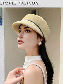 1 pieza Sombrero de sol de verano para mujer, sombrero ecuestre de estilo británico de unicolor, sombrero protector solar transpirable, gorra visera de moda a juego, adecuado para viajes al aire libre y compras - Multicolor - Ver 10