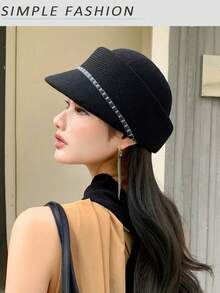 1 pieza Sombrero de sol de verano para mujer, sombrero ecuestre de estilo británico de unicolor, sombrero protector solar transpirable, gorra visera de moda a juego, adecuado para viajes al aire libre y compras - Multicolor - Ver 8