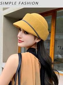 1 pieza Sombrero de sol de verano para mujer, sombrero ecuestre de estilo británico de unicolor, sombrero protector solar transpirable, gorra visera de moda a juego, adecuado para viajes al aire libre y compras - Multicolor - Ver 9