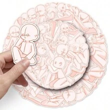 50 piezas Tarjetas de dibujo de figuras humanas en pose sentada estilo chibi, práctica de anatomía de dibujos animados para fundas de teléfono DIY y pegatinas - Multicolor - Ver 6
