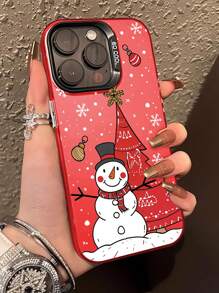 1 pieza Funda de teléfono colorida plateada con diseño de árbol de Navidad, muñeco de nieve y rojo de invierno compatible con iPhone 16 Pro Max/16 Plus/16 Pro/16/15/15 Pro Max/14/13/13 Pro Max/12/11/XR