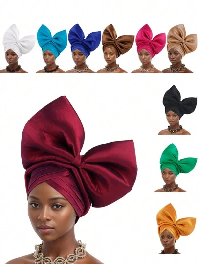 Exaggerated Big Bowknot Turban Cap, African Auto Gele Headtie For Women Party Headwear Hat, 4-Season Polyester Lady Head Wraps Valentine's Day Valentines Hair Sleep Cap