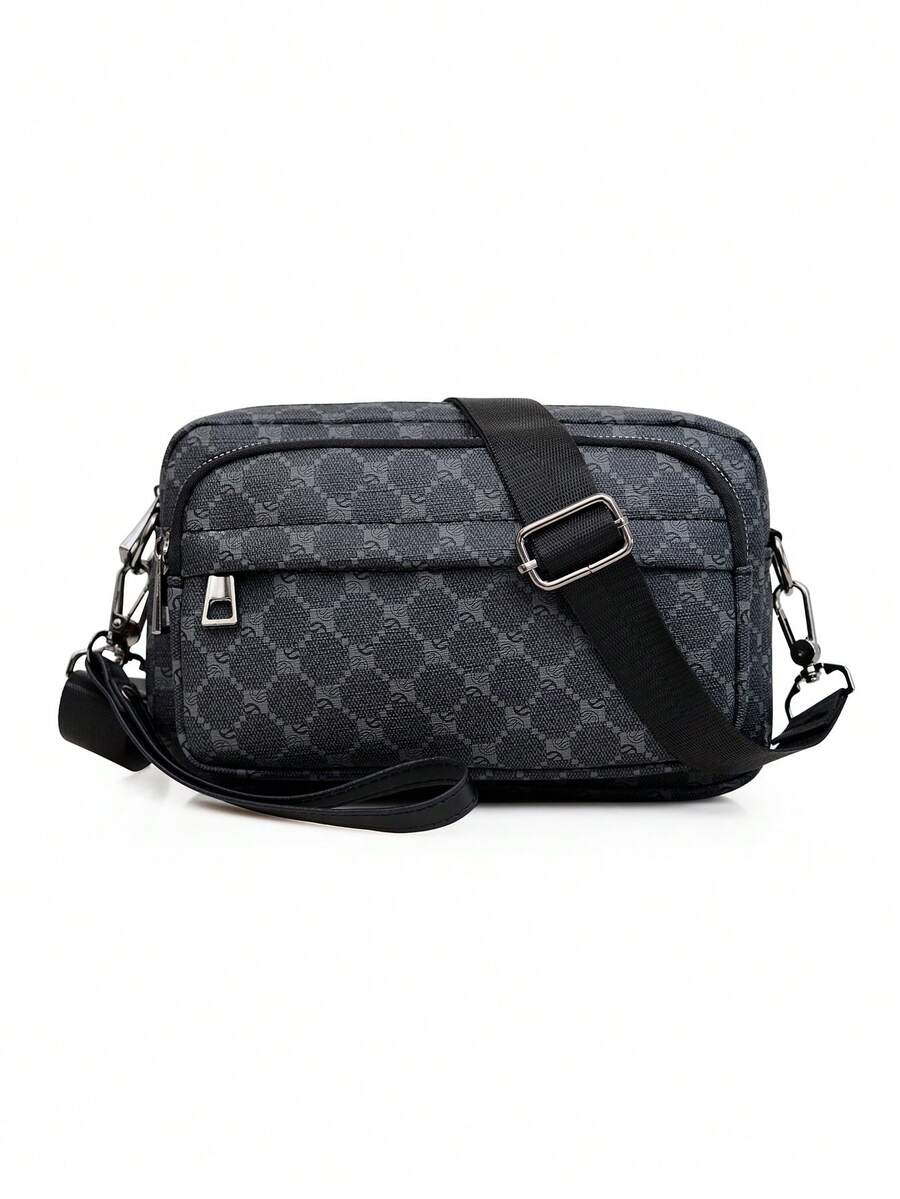 时尚拼色方形图案手拿包，男士百搭单肩/斜挎包，适合办公、购物、旅行 男士斜挎包 男包 斜挎包 单肩包 侧包 返校学生 学校用品 秋季邮差包 男士包 圆筒包 老钱 万圣节 圣诞节 教师礼物 大学包 男士学校包 尖叫男包 斜挎包 冬季圣诞礼物 - 黑色 - 查看 1