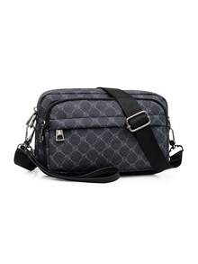 时尚拼色方形图案手拿包，男士百搭单肩/斜挎包，适合办公、购物、旅行 男士斜挎包 男包 斜挎包 单肩包 侧包 返校学生 学校用品 秋季邮差包 男士包 圆筒包 老钱 万圣节 圣诞节 教师礼物 大学包 男士学校包 尖叫男包 斜挎包 冬季圣诞礼物 - 黑色 - 查看 2