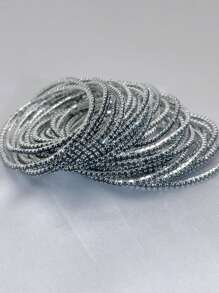 12pcs Set Fashionable White Crystal Elastic Bracelets For Women, Suitable For Parties - Elastic Bracelet - View 15