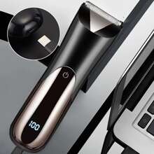 男士体毛修剪器，电动理发器，防水腹股沟和阴毛修剪器，带陶瓷刀片，USB 可充电，带 LED 显示屏灯 - 金色 - 查看 6