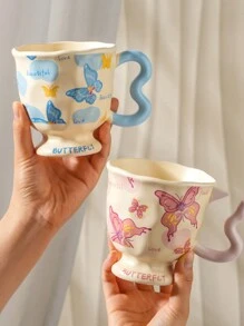 1pc Lovely Dream Multicolor Butterfly Tall Mug Milk Juice Coffee Water Home Office Holiday Gift Christmas Capacity 400ML Back To School