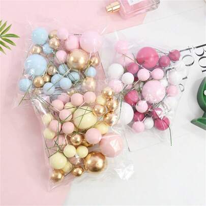 32 piezas Decoraciones para pastel en forma de bolas de perlas de colores, toppers para cupcakes, suministros para fiestas de cumpleaños, bodas y ocasiones especiales