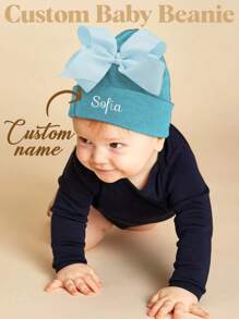 1 pieza Gorro de bebé bordado personalizado, gorro de bebé con nombre personalizado, gorro de bebé recién nacido con nombre personalizado, gorro de bebé recién nacido personalizado con nombre, gorro de bebé bordado personalizado con nombre, gorro de bebé recién nacido personalizado, gorro de bebé, regalos para bebés y niños pequeños para baby shower, regalos para niños - Azul - Ver 1