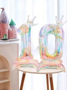 1 pieza Globo grande con forma de corona transparente e iridiscente de 40 pulgadas con base, adecuado para cumpleaños, decoración de fiestas, accesorios para fotos, aniversario, decoración del hogar, decoración al aire libre, Navidad - Multicolor - Ver 7