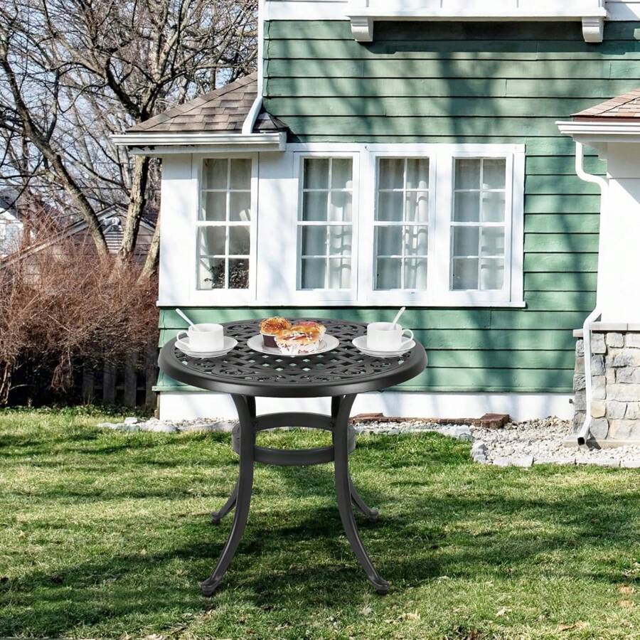 30.25" Round Outdoor Bistro Table With Umbrella Hole - Cast Aluminum Patio Table For Poolside, Deck, Porch, Backyard, Garden, And Balcony, Black - Black - View 1