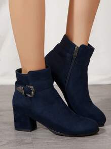 Autumn And Winter New Women's Ankle Boots And Short Boots, Thick Heel Round Toe Suede Fashionable Women's Boots, Metal Buckle Strap Fashionable Versatile Comfortable High Heels,Boots For Women - Blue - View 7