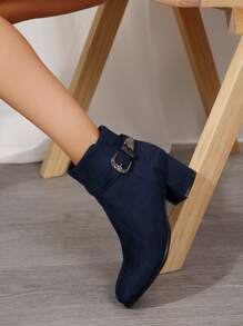 Autumn And Winter New Women's Ankle Boots And Short Boots, Thick Heel Round Toe Suede Fashionable Women's Boots, Metal Buckle Strap Fashionable Versatile Comfortable High Heels,Boots For Women - Blue - View 2