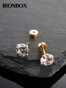 IRONBOX 1 Bông tai lưng phẳng không gây dị ứng 20G dành cho nữ Bạc Bông tai thép không gỉ vàng 14K Brithstone Cubic Zirconia Studs Bông tai sụn thép phẫu thuật cho tai nhạy cảm - Vàng - Xem 7