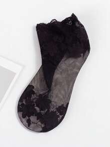 Summer Women Lace Socks Sexy Antiskid Non-Slip Invisible Liner Sock Female Elastic Comfy Thin Breathable Ankle Short - Black - View 5