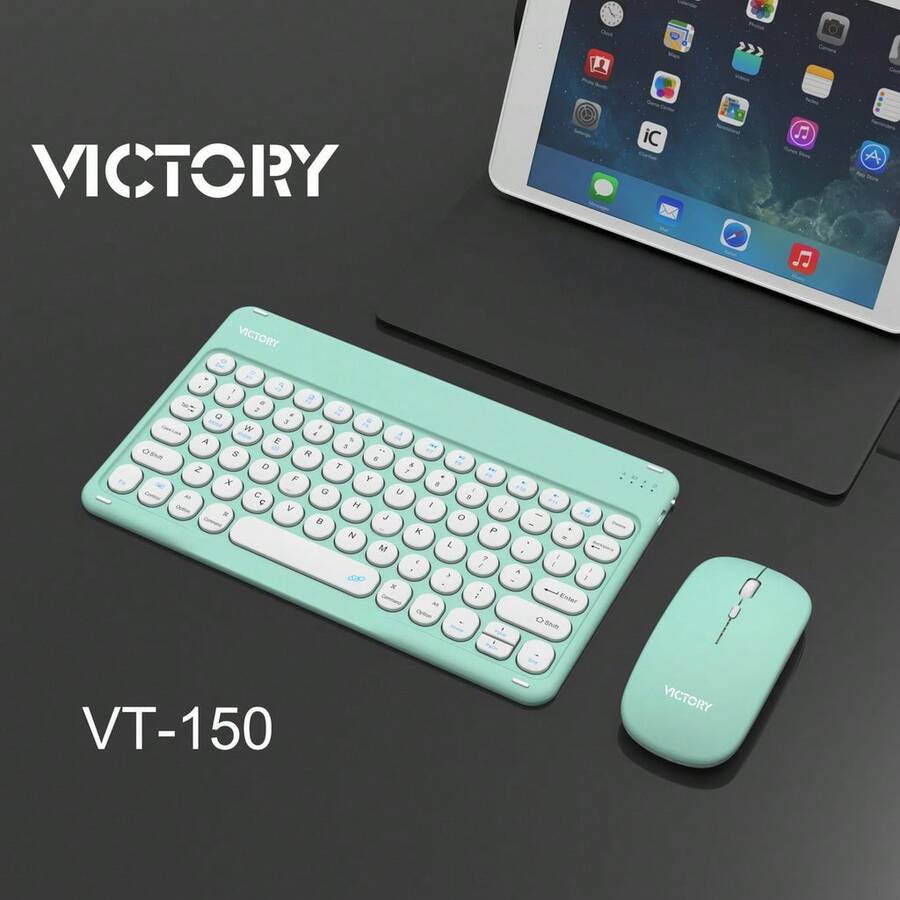 VT-150 Bluetooth Keyboard And Mouse Kit Ultra-Thin Elegant Design Compact Compatible Cell Phone Tablet PC Notebook Rechargeable - Mint Green - View 1