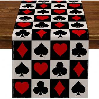 1pc Linen  Table Runner Las Vegas Party Decoration Poker Night Themed Birthday Party Supply Dining Room Kitchen Home Decor (13" X 72")