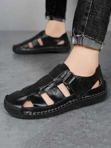 Giày Sandal Da Thủ Công Cho Nam, Giày Đế Bằng Thoáng Khí Chống Trượt, Giày Sandal La Mã Đi Biển Ngoài Trời, Giày Thể Thao Mềm Mại Thời Trang Cho Nam, Mùa Hè - màu đen - Xem 4