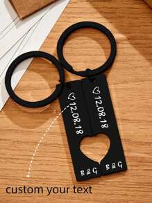 1 par de llaveros de acero inoxidable personalizados, duraderos y elegantes, anillos de llaves de pareja de moda personalizados, ideales para regalos de aniversario y cumpleaños - Negro - Ver 1