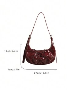 BEIKAMU Geantă de umăr elegantă pentru doamnă la modă, geantă pentru subrat cu design cu șireturi, geantă de cruce cu curea reglabilă, geantă la modă Bordeaux