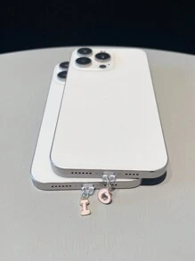 1 个电镀可爱心形防尘塞，粉色底座配金色饰边，适合字母 A-Z，适用于 C 型和闪电接口 - 彩色 - 查看 6