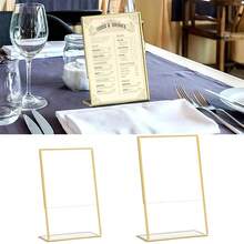 5 piezas Soporte de acrílico con marco dorado, soporte para número de mesa de boda, soporte para menú, soporte para tarjetas de recetas, marco para fotos, exhibición de fotos