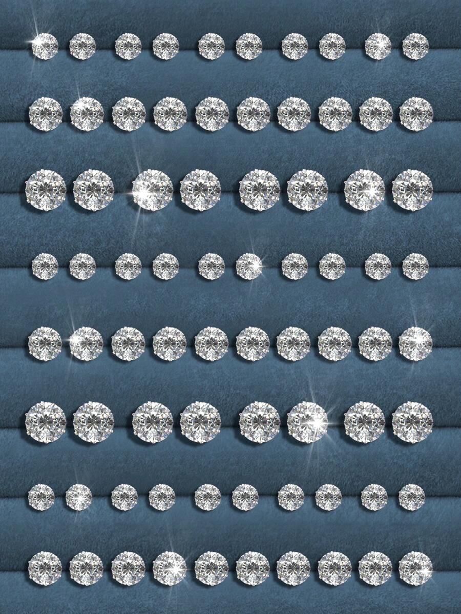 24 chiếc/48 chiếc/72 chiếc Bộ bông tai đính đá Cubic Zirconia tối giản thời trang - Hip Hop, Rap, Hình học, Thiết kế hình tròn - Lý tưởng cho phong cách Punk, Ngày lễ, Tiệc tùng, Trang phục hàng ngày - Bạc - Xem 1