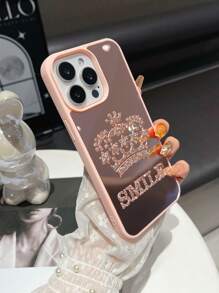 1pc Customized Crown Rhinestone Mirror Silver Mobile Phone Case, Personalized Design Phone Cover With Lucky Numbers And Letters, Compatible With IPhone