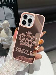 1pc Customized Crown Rhinestone Mirror Silver Mobile Phone Case, Personalized Design Phone Cover With Lucky Numbers And Letters, Compatible With IPhone