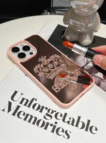 1pc Customized Crown Rhinestone Mirror Silver Mobile Phone Case, Personalized Design Phone Cover With Lucky Numbers And Letters, Compatible With IPhone