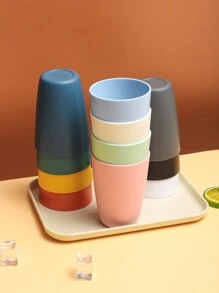 4 件/8 件可重复使用 PP 塑料杯，12 盎司 - 厨房用不易破碎的饮水杯 - 适用于洗碗机的塑料杯套装 - 粉紅+米+藍+綠 - 查看 4