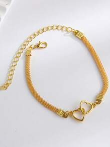 1pc 18K Gold Plated Stainless Steel Women's Necklace With Heart Anklet And Hollow Heart Drop Pendant, Minimalist French Style, Suitable For Party, Date, Office And Holidays - Yellow Gold - View 4