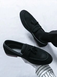 Men's Fashionable Thick Sole Casual Leather Shoes - Black - View 1