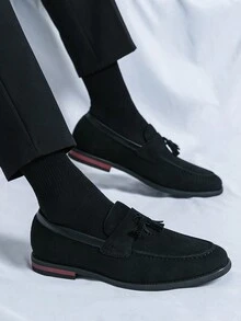 Men's Fashionable Thick Sole Casual Leather Shoes - Black - View 3