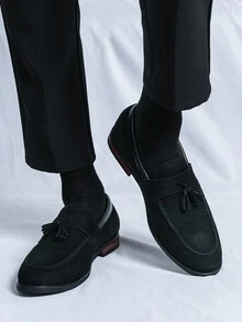 Men's Fashionable Thick Sole Casual Leather Shoes - Black - View 4