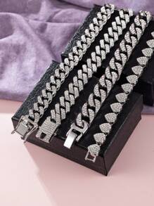 4pcs/Set Tennis Miami  Link Chain Bracelet Set, Suitable For Men And Women, Rhinestone Chain Bracelet, Boho Chic Jewelry For Party
